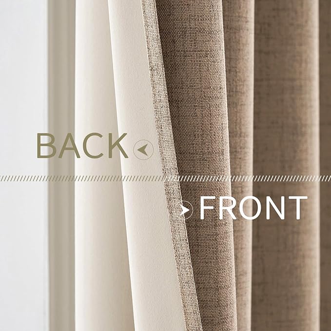 MIULEE 100% Blackout Linen Textured Curtains for Bedroom Solid Thermal Insulated Copper Brown Grommet Room Darkening Curtains & Drapes Luxury Decor for Living Room Nursery 42 x 84 Inch (2 Panels)