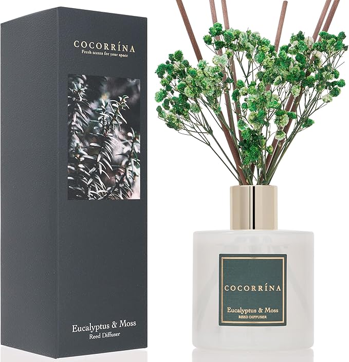 Cocorr??na Reed Diffuser Sets- Eucalyptus & Moss Scented Diffuser with Sticks Home Fragrance Reed Diffuser for Bathroom Shelf Decor