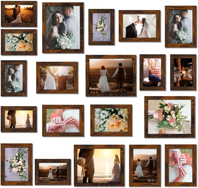 Namalu 20 Pcs Gallery Wall Frames Set Rustic Picture Frames Collage Assorted Photo Wall Decor Pack for Hanging or Tabletop Display Multi Sizes with 8 x 10, 5 x 7, 4 x 6 (Brown)