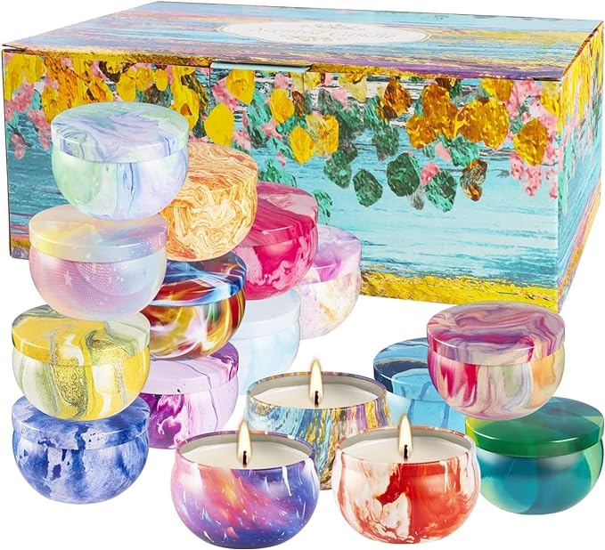 16 Pack Scented Candles Gift Set - 2.5oz Strong Fragrance Natural Soy Wax Candles in Portable Travel Tin Jars - Perfect for Home Decoration and Gifting
