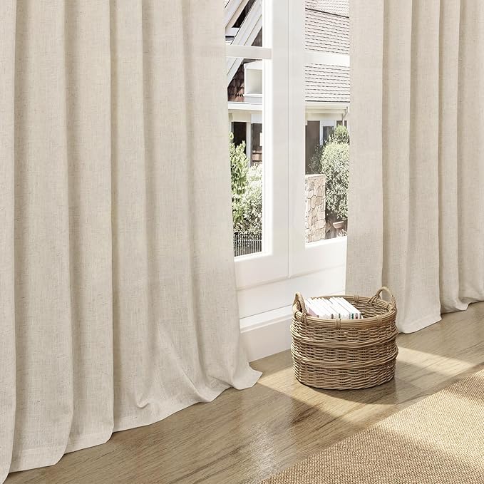 Birch Beige Linen Curtains for Living Room 126 Inches Long Light Filtering Semi Sheer Curtain Back Tab Modern Farmhouse Decor Elegant Drapes Floor to Ceiling High Window for Bedroom 52x126, 2 Panels