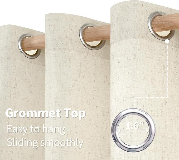 YoungsTex Natural Linen Semi Sheer Curtains 84 Inch Length for Living Room, Light Filtering Window Drapes Privacy with Grommet No See Through for Bedroom, 2 Panels, 38 X 84 Inch