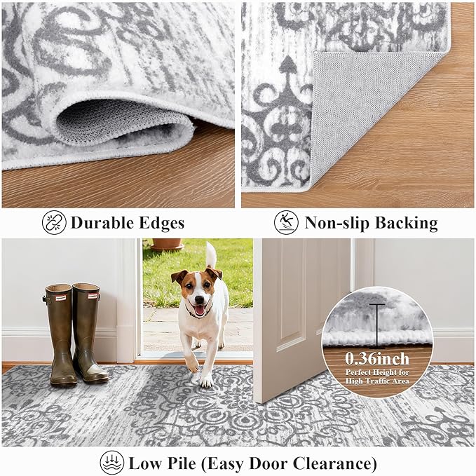 HEBE Hallway Runner Rug 3'x8' Washable Vintage Distressed Area Rugs Non Slip Laundry Rug Runner Boho Floor Carpet Runners for Hallways Entryway Laundry Room Kitchen Bathroom