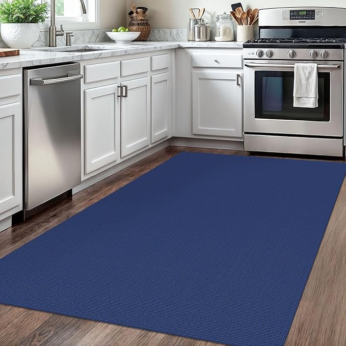 KOZYFLY Washable Area Rug 4x6 Ft Rubber Backed Rugs for Entryway Bedroom Throw Rugs Boho Entry Rug, Cotton Braided Floor Carpet for Dining Room Living Room, Royal Blue