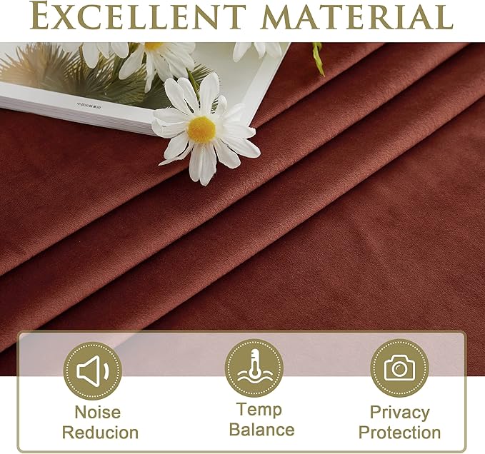 StangH Rust Velvet Curtains Grommet Room Darkening Privacy Drapes Thermal Insulated Window Panels for Living Dining Room/Nersury, Rust Red, W52 x L84 inches, 2 Panels