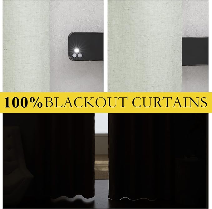 NICETOWN Full Blackout Sage Green Linen Curtains 102 inches Length with Thermal Insulated Liners for Living Room, 2 Panels, 52 inches W, Farmhouse Style Keep Warm Large Window Draperies for Hall