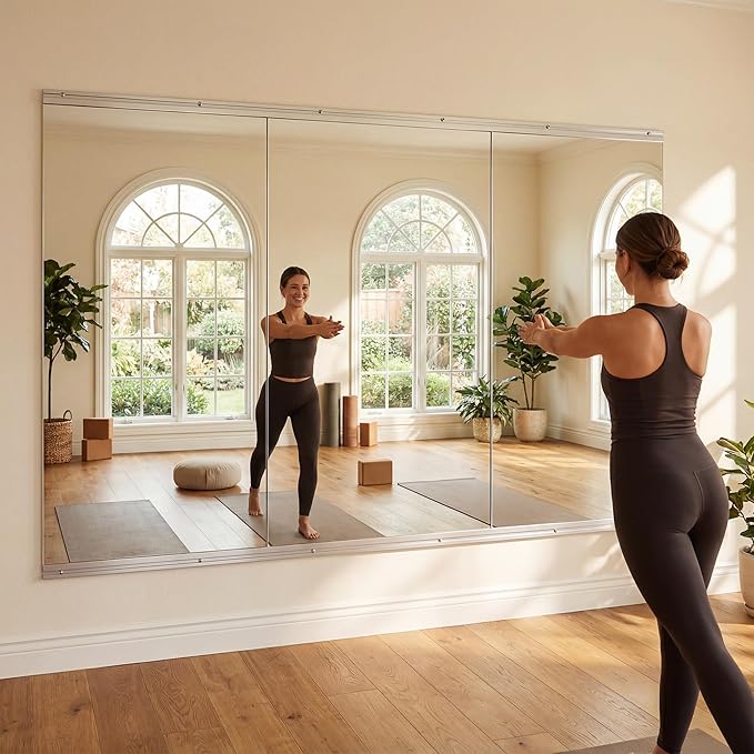 Antok Home Gym Mirror 60"x40" 3PCS, Large Full Length Wall Mounted Mirrors, Frameless Tempered Glass Full Body Mirror for Gym Yoga Dance Studio Garage Bedroom & Bathroom