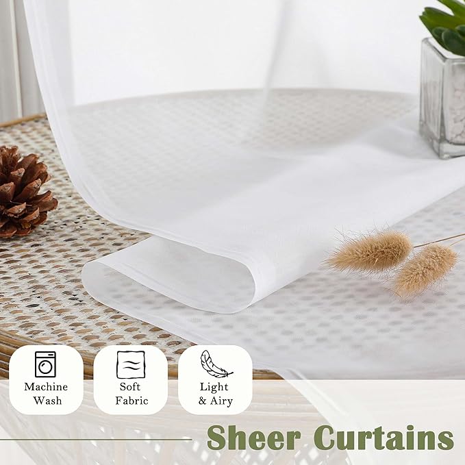 Lecloud White Sheer Curtains 78 Inches Long 2 Pcs, Elegant Window Treatments Light Filtering Living Room Curtains for Bedroom, Rod Pockets Voile Drapes for Dining Room, Each Panel 59" W x 78" L