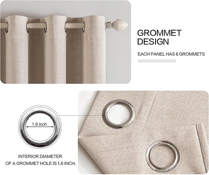 MIULEE Linen Textured Curtains for Bedroom Solid 100% Blackout Thermal Insulated Natural Beige Grommet Room Darkening Curtains & Drapes Luxury Decor for Living Room Nursery 52 x 64 Inch (2 Panels)
