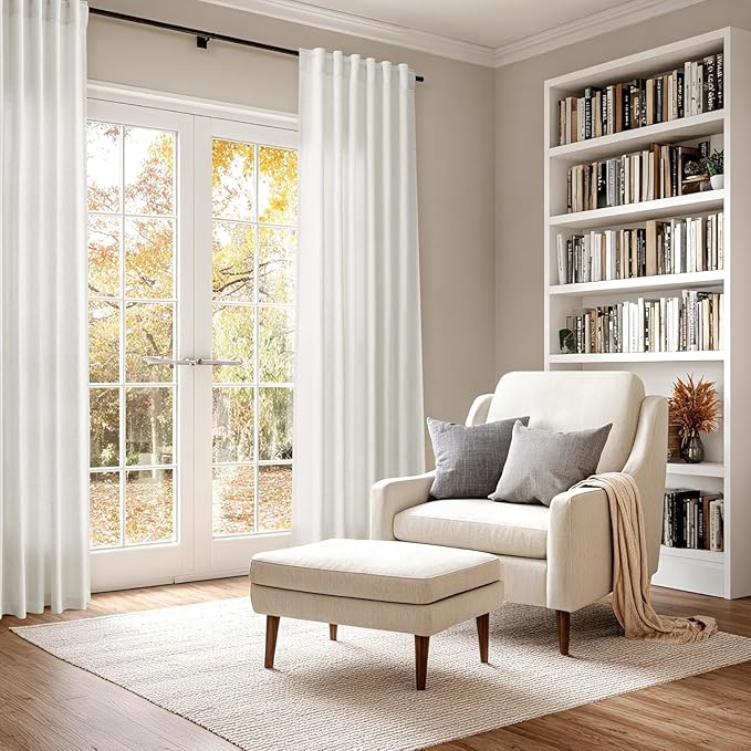 Nanspring Light Filtering Linen Curtains 72 inches Long for Bedroom/Living Room Linen Textured Semi Sheer Back Tab and Rod Pocket Boho Curtains for Small Window Cream 34 x 72 Inch,2 Panels