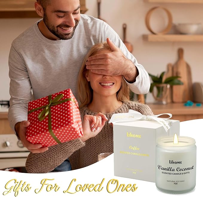Candles Gifts for Women - Natural Soy Wax Candle for Home Scented Perfect for Christmas, Birthday, Mother's Day, Vanilla Coconut Candles (Pack of 2)