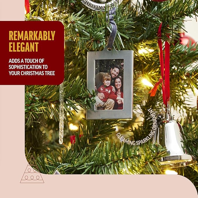 Klikel Picture Frames Ornament - Silver Small Hanging Picture Frames - Photo Ornaments For Tree - Set of 8