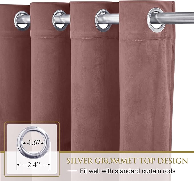 StangH Velvet Curtains 96 inches Long - Room Darkening Window Drapes for Living Room, Elegant Wild Rose Grommet Thermal Insulated Curtains for Nursery Kids/Office, W52 x L96, 2 Panels