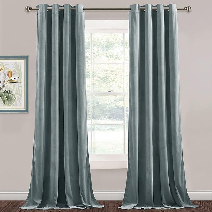 StangH Velvet Curtains 120 inches Long - High Ceiling Tall Curtains Home Office Privacy Curtain Panels Room Darkening & Home Decoration Backdrop for Living Room, Stone Blue, W52 x L120, 2 Panels
