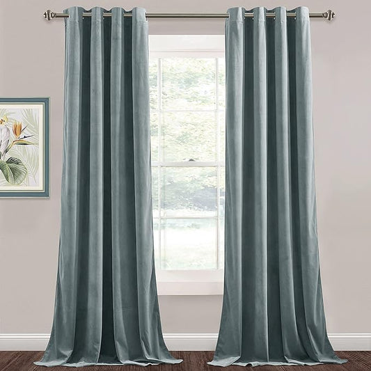 StangH Velvet Curtains Stone Blue Blackout Window Curtain Panels Grommet Thermal Insulated Privacy Drapery for Boys' Bedroom/Store/Fitting Room/Living Room, W52 x L84, 2 Panels