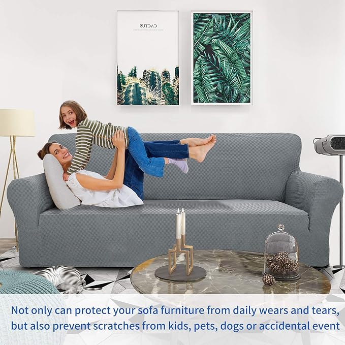 ZNSAYOTX 1 Piece Jacquard Couch Covers for 3 Cushion Couch High Stretch Sofa Cover for Pets Dogs Anti Slip Extra Large Sofa Slipcovers Furniture Protector (XL Sofa, Light Grey)