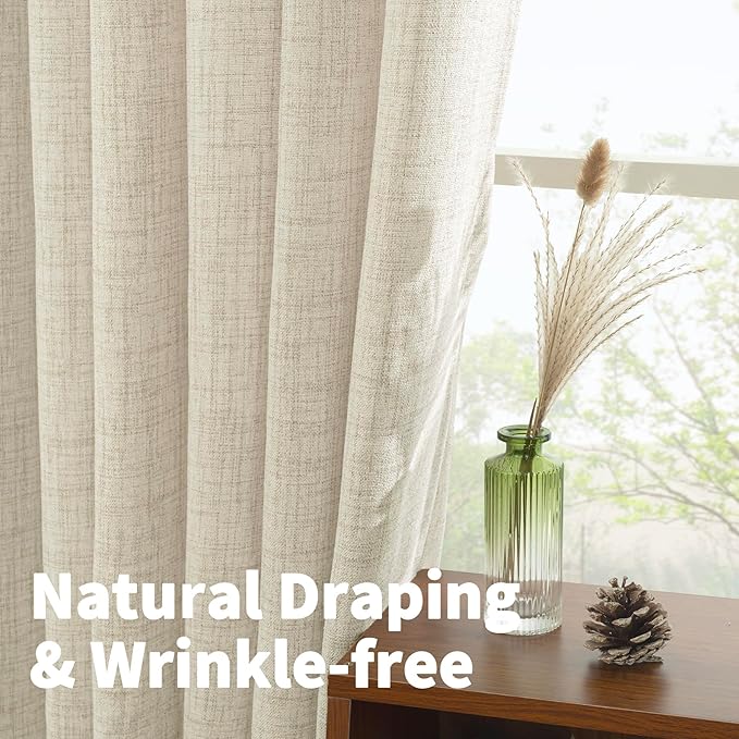 YoungsTex Rustic Linen Curtains 63 Inch Length 2 Panels for Living Room Window - Light Filtering Drapes with Bronze Grommet Thick Textured for Country Bedroom, 52 x 63 Inch