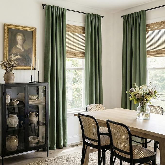 100% Blackout Shield Olive Green Linen Blackout Curtains for Bedroom 90 Inches Long, Back Tab/Rod Pocket Living Room Drapes, Thermal Insulated Blackout Curtains 2 Panels Set, 50" W x 90" L