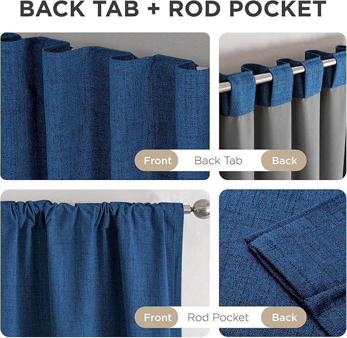 Joydeco Blackout Curtains for Bedroom - 120 Inch Long 100% Light Blocking 2 Panels Navy Blue Drapes, Thermal Insulated Room Darkening Curtains, Linen Textured for Living Room, Rod Pocket & Back Tabs