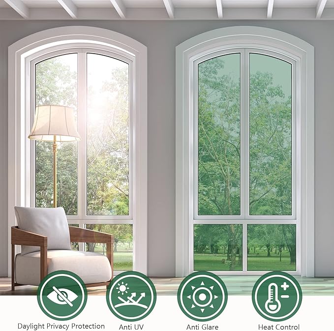KESPEN Window Film One Way Reflective Daytime Privacy Heat Blocking Anti UV Mirror Window Tint for Home and Office, Green-Silver, 35.4 Inch X 6.5 Feet