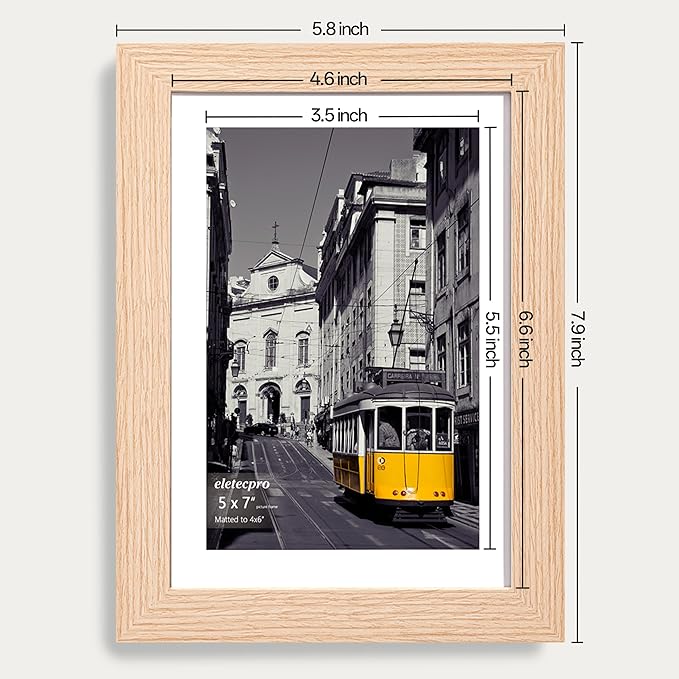eletecpro 5x7 Picture Frames Set of 10, Picture Frames Collage Wall Decor Display 4x6 Photo With Mat or 5x7 without Mat, Home Decor Gallery Frame for Table Top or Wall Mounting, Natural