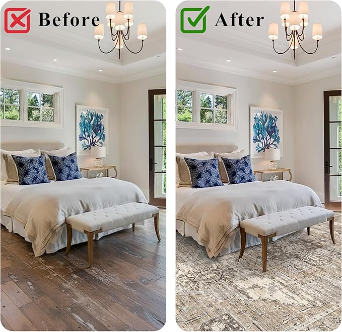 RUUGME Washable 9x12 Area Rug - Rugs for Living Room Bedroom Dining Room Non-Slip Vintage Rugs More Durable and Incredibly Soft Great Home Decor (9x12 Beige)