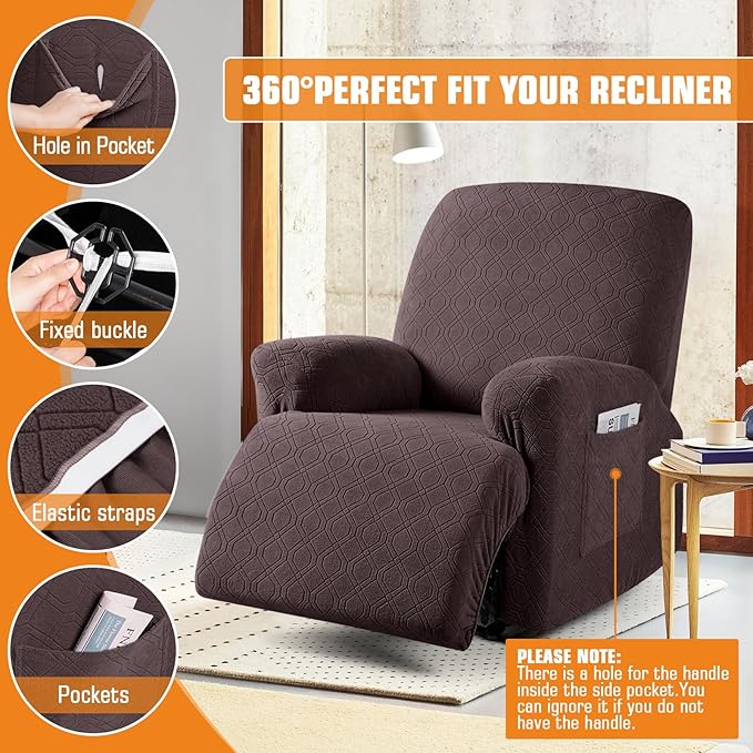 VANSOFY Recliner Chair Cover, 3-Pieces Stretch Recliner Covers for Recliner Chair Soft Reclining Chair Slipcover Furniture Protector for Dogs Cats(Dark Coffee)