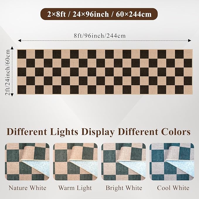 2x8 Checkered Runner Rug for Hallway: Washable Faux Jute Runners Indoor Farmhouse Style - Carpet with Non-Slip Backing - Non Slip Narrow Floor Runners for Entryway Kitchen Living Room (Black,2x8)