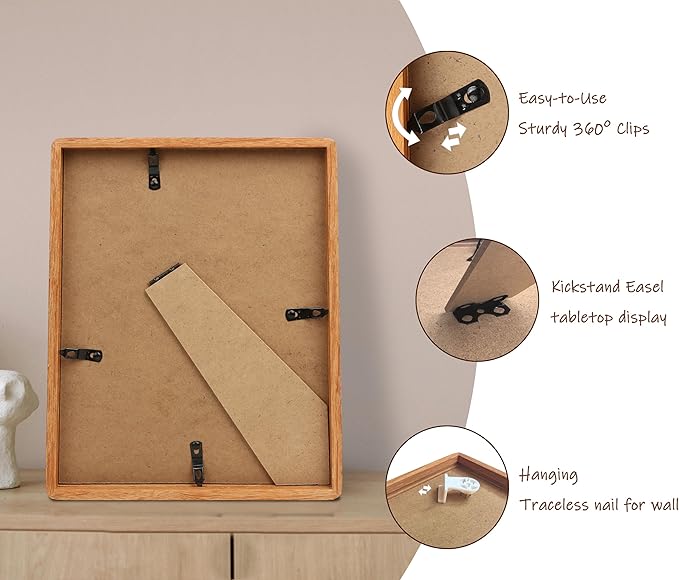 6x8 Picture Frame with Mat for 5x7, Natural Teak Wood Handcrafted Rounded Corner with Real Glass, Vertical or Horizontal Display Photo Gallery Wall & Tabletop Frame
