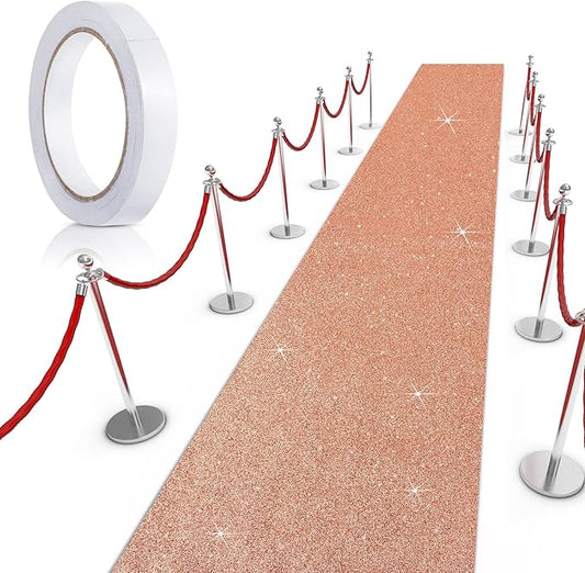 Tatuo Carpet Runner 2.46 x 30 ft Runway Rug 55 GSM Thickness with Carpet Tape for Prom Graduation Wedding Outdoor Indoor Hallway Movie Party Decoration Rug(2.46 x 30 Feet,Glitter Rose Gold)