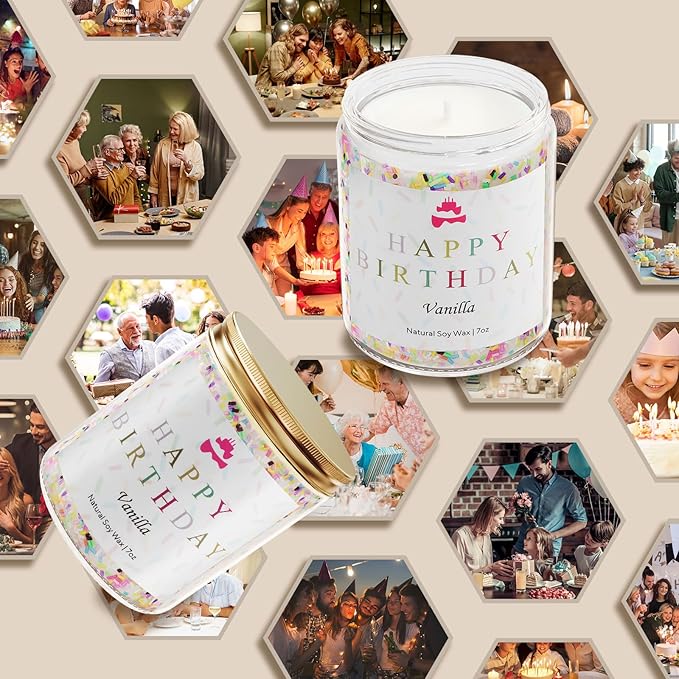 Lihome Happy Birthday Candle - Birthday Gifts for Women, Men, Mom, Dad, Sister, Teacher, Friends - Best Gifts for Her Ideas, Natural Soy Wax Vanilla Scented Candles (Pack of 2)