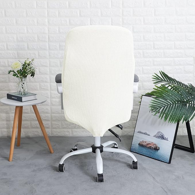 FORCHEER Office Chair Cover Water Repellent Jacquard Armrest Swivel Chair Slipcovers Removable Stretch Universal Computer Chair Cover L with Chair Arm Cover 2P-Cream