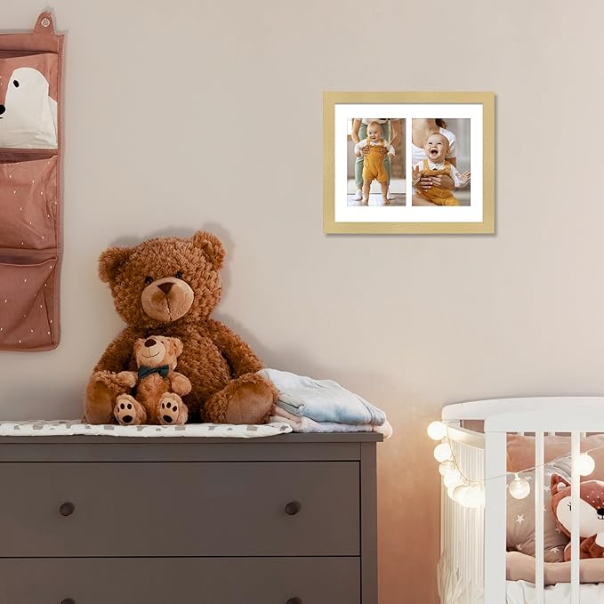 VIOLABBEY 8x10 Picture Frame, Fits Two 4x6 Photos with Mat or One 8x10 Picture without Mat for Wall or Tabletop, Gold 4x6 Picture Frame Collage with Stand