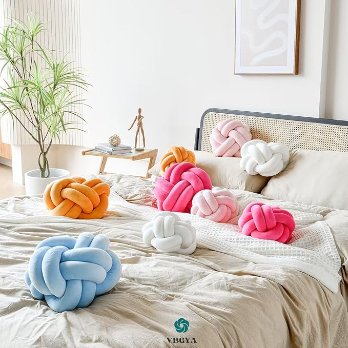 Knot Pillow Ball, Soft Home Decorative Throw Pillows Cushion, Round Changeability Knotted Pillows, Modern Home Handmade Cushions for Bedroom, Sofa, Couch (8 Inch, Light Pink)