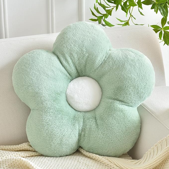 Flower Pillows, Soft Flower Shaped Pillow with Home Decorative for Couch Chair Bed,Flower Floor Throw Pillows for Adults Bedroom Living Room (Sage Green, 15 Inches)