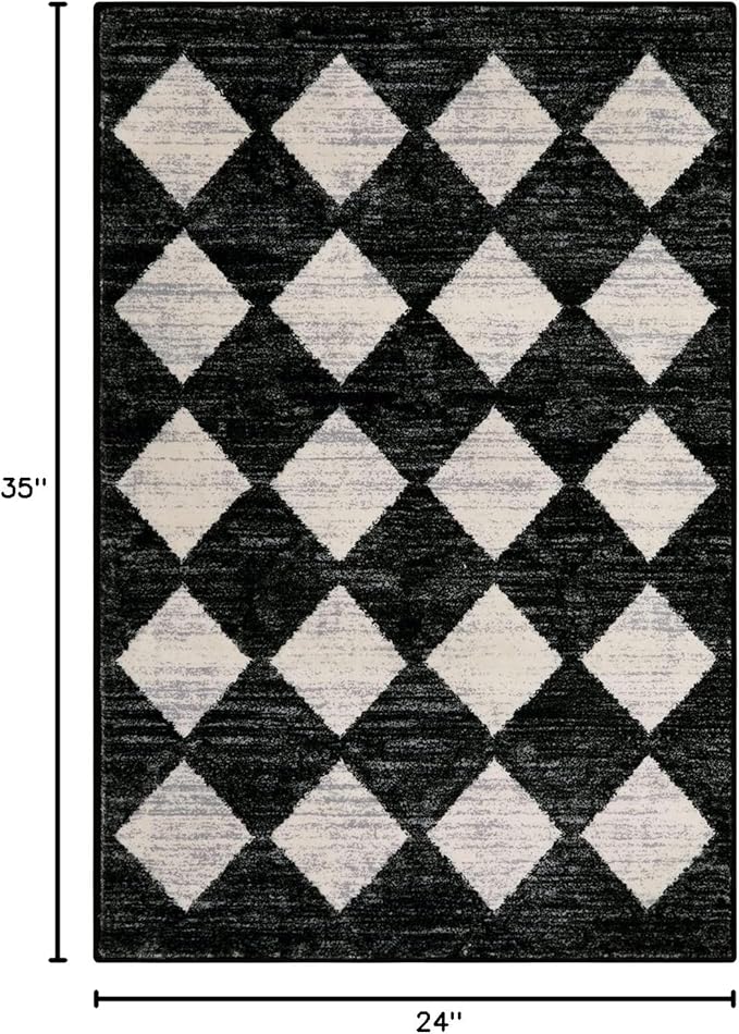 Lahome Zelie Moroccan Trellis Area Rug, 2x3 Small Black Checkered Entryway Rug Non Slip Kitchen Mat, Stain Resistance Indoor Modern Floor Soft Throw Carpet for Front Door Bathroom Sink Bedroom