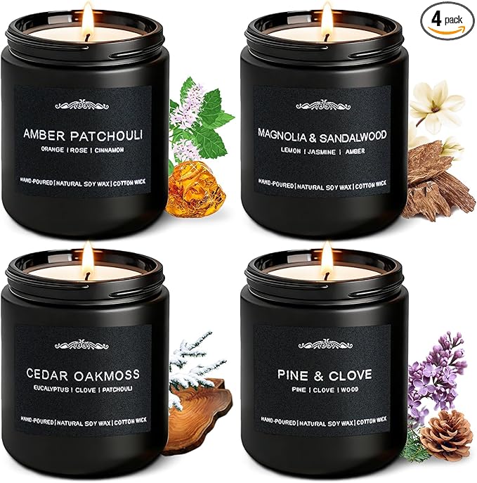 Men Candles Gift Set - 28oz Soy Wax 200h Long Lasting Candle, Masculine Scented Candles with Pine/Sandalwood/Amber/Oakmoss - Candles for Home Scented, Birthday, Father's Day, Man Cave Decor