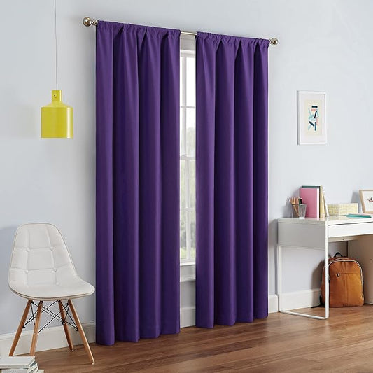 ECLIPSE Kendall Modern Blackout Thermal Rod Pocket Window Curtain for Bedroom or Living Room (1 Panel), 42" x 95", Purple