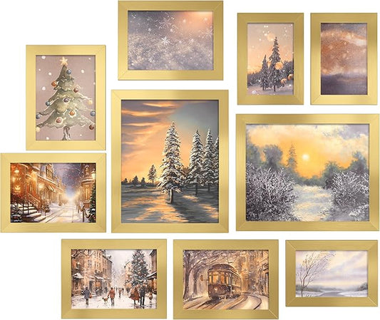 SONGMICS Picture Frames, Collage Picture Frames Set of 10, Two 8x10, Four 5x7, Four 4x6, Photo Frame for Wall Gallery Decor, Table Display, Glass, Pale Gold URPF010A01