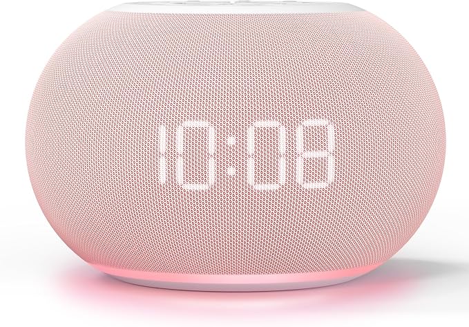 REACHER Auto Dimmable Sound Machine Alarm Clock with Night Light for Girls | 20 soothing sounds, sleep timer, precise volume, soft night lights, auto-dimming display, cute white noise soother for kids by Reacher