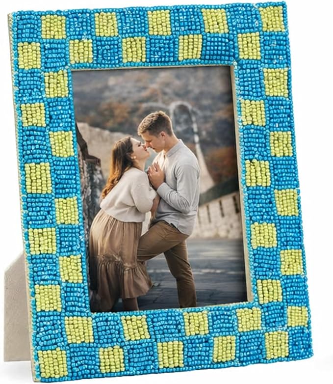 Folkulture Beaded Picture Frame for Wall or Tabletop | Candid 4x6 Aesthetic, Cute, Boho Unique Style Photo Frame with Plexiglass | Vertical & Horizontal Display | Handmade Housewarming Gifts