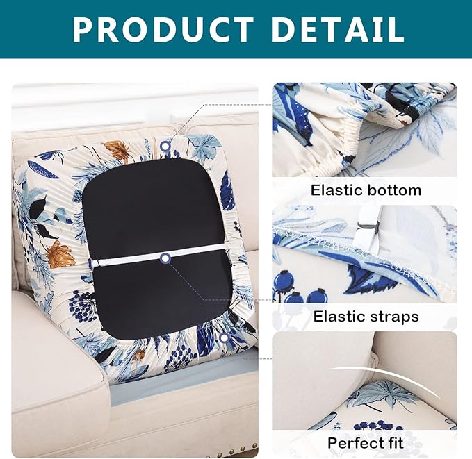 hyha Printed Couch Cushion Covers, Floral Sofa Covers Washable for Cushion Couch, Stretch Pattern Outdoor Cushion Covers for Patio Furniture with Elastic Bottom(Small, Mushroom Flowers)
