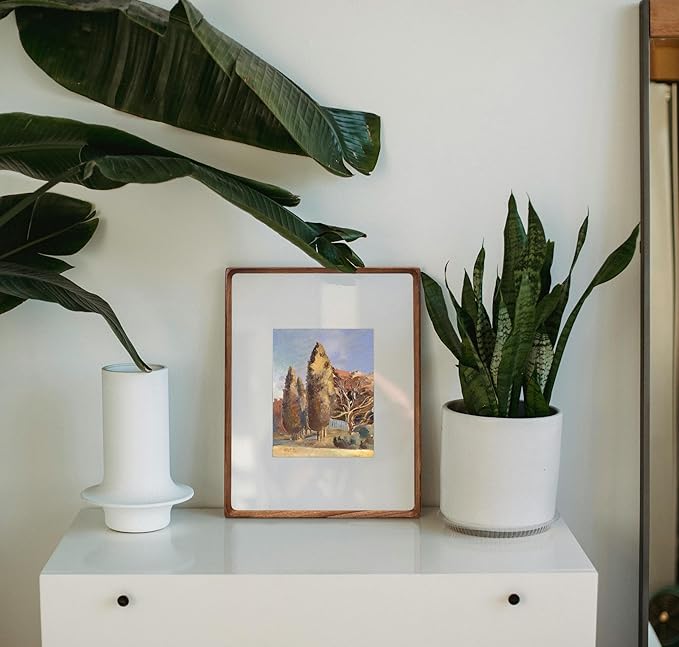 8x10 Picture Frame with Mat for 5x7/6x8, Natural Walnut Wood Handcrafted Rounded Corner with Real Glass, Vertical or Horizontal Display Photo Gallery Wall & Tabletop Frame