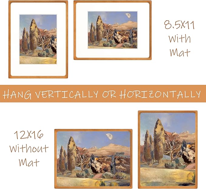 12x16 Picture Frame with Mat for 8.5x11, Natural Teak Wood Handcrafted Rounded Corner with Plexiglass, Vertical or Horizontal Display Photo Document Gallery Poster Wall Mounting Frame