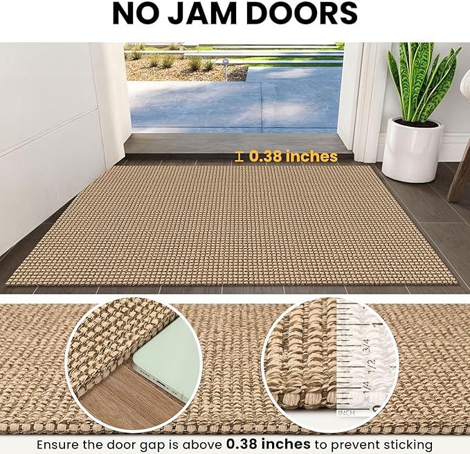 IOHOUZE Washable Runner Rug 2x10 Non Slip Rubber Backed Long Hallway Runner Entryway Runner Indoor, Kitchen Rugs Woven Cotton Floor Carpet for Hall Entrance, Orange/Tan/Brown