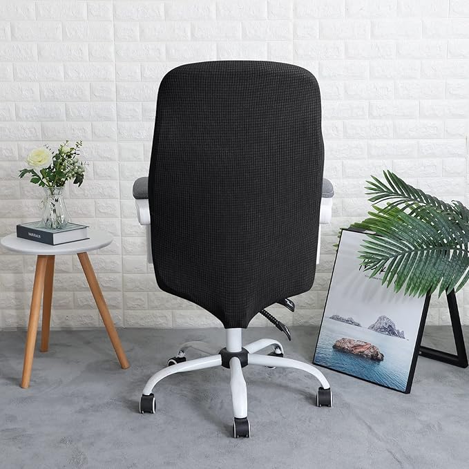 FORCHEER Large Office Chair Cover with Armrest Covers Black Water Repellent Jacquard Computer Chair Covers with Arms Washable Removable