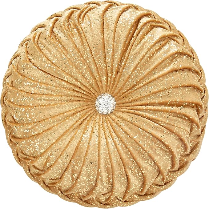 EUCIOR Round Throw Pillows,Golden Throw Pillows,Soft Spandex Velvet Fabric,Pumpkin Pleated Handmade Gold Round Velvet Decorative Pillow for Sofa Bedroom Livingroom(Golden)