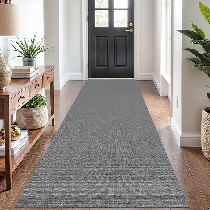 KOZYFLY Washable Runner Rug 3x8 ft Hallway Kitchen Runner Rugs with Rubber Backing Bobo Non Slip Entryway Runner Indoor, Carpet Runners for Hall Entryway Bedroom, Grey