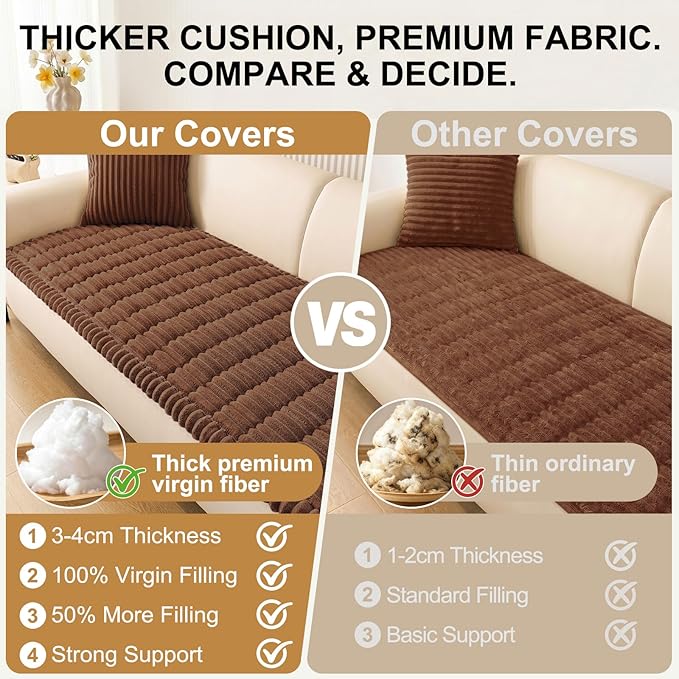 Smiry Couch Cover for Dogs Washable, Non Slip Fuzzy Pet Couch Covers for 3 Cushion Sofa Pet Friendly, Thick Soft Sofa Slipcovers Cushion Protector (Brown, 27.6" x 59")