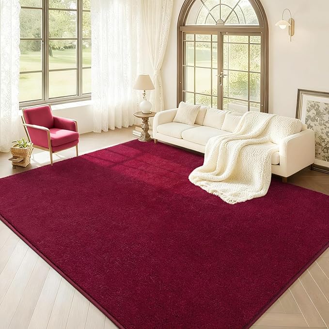Soft Rugs for Living Room 6x9 Wine Red, Minimalist Area Rug for Bedroom Nursery Dining Table Dorm, Large Throw Rugs for Men Boys Girls Kids Room Indoor Floor Carpets